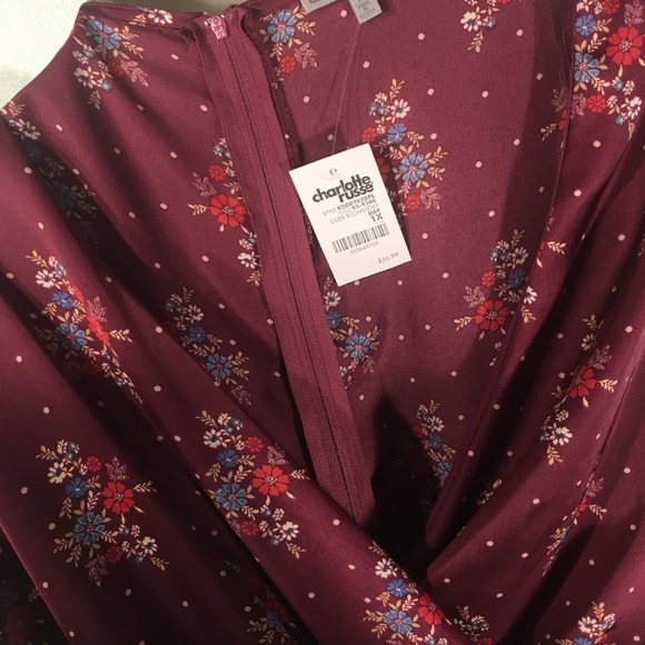 Floral Maroon A-Line Belted Dress Charlotte Russe - Picture 8 of 8